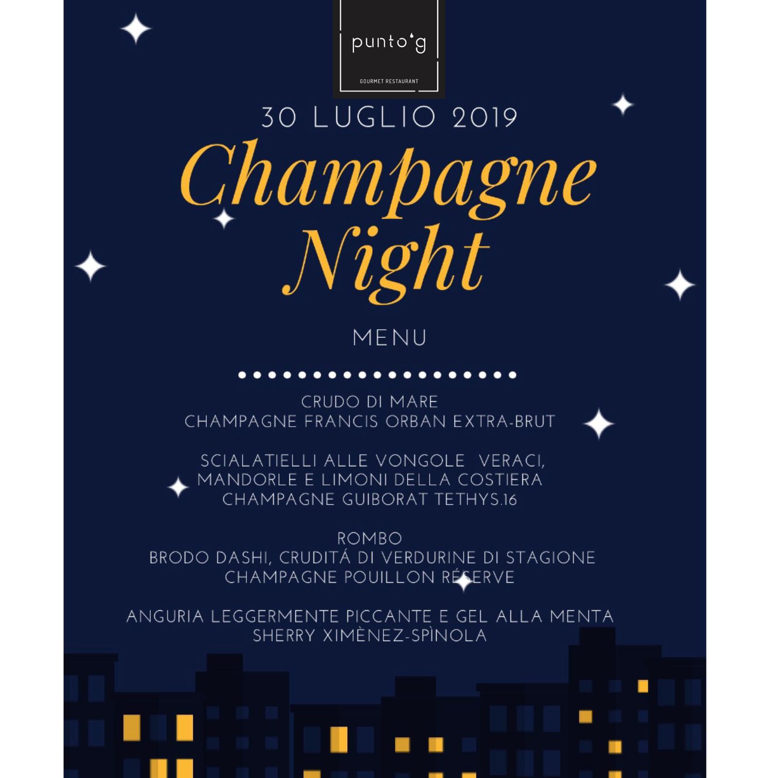 
Menù "Champagne Night" di martedì 30 luglio